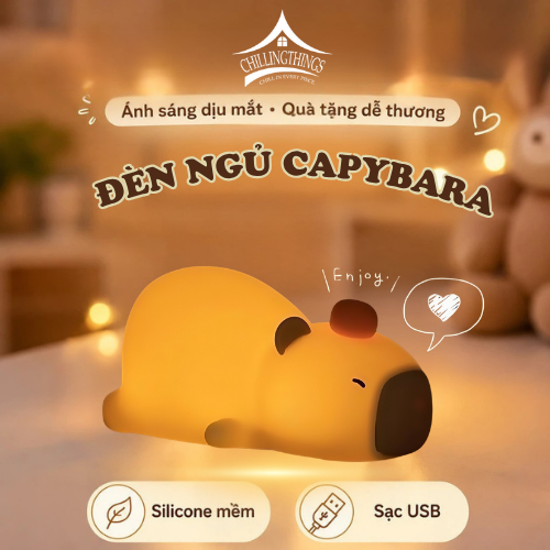 đèn ngủ silicon capybara nằm lười